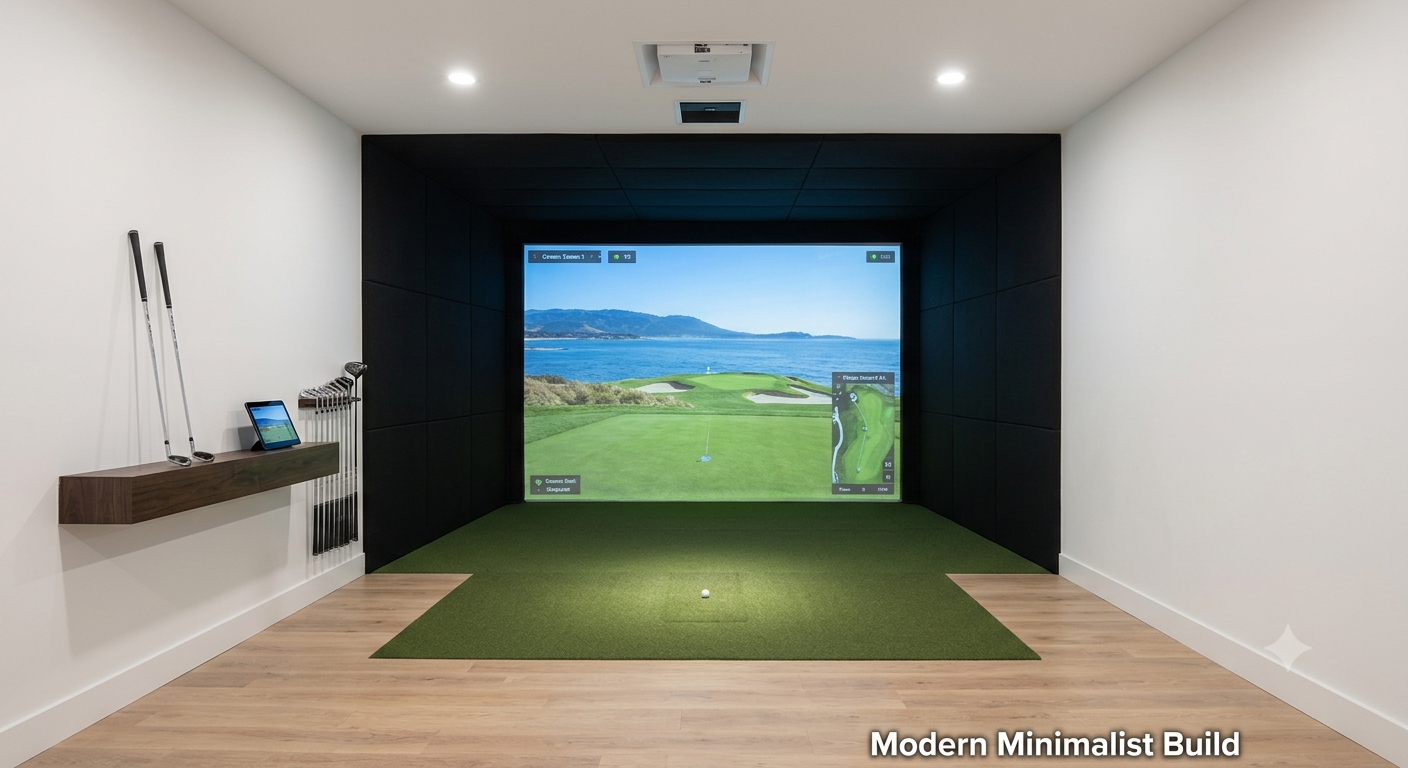 Modern minimalist golf simulator room